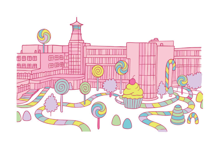 Candy-themed illustration of USA Health Children's & Women's Hospital
