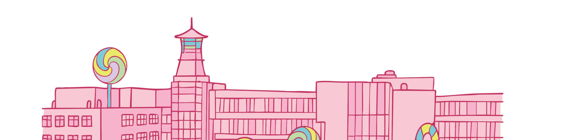 Candy-themed illustration of USA Health Children's & Women's Hospital