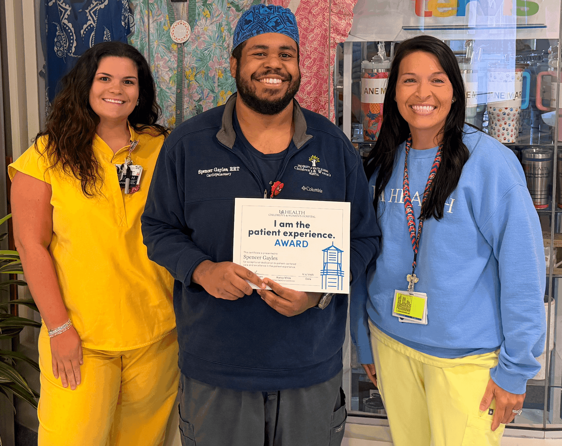 Spencer Gayles, RRT, a registered respiratory therapist at USA Health Children’s & Women’s Hospital, has been recognized as the Patient Experience Champion for May.
