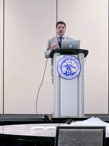 Gangajal Kasniya, MBBS, FAAP, speaks at the annual meeting of the Alabama Chapter of the American Academy of Pediatrics.