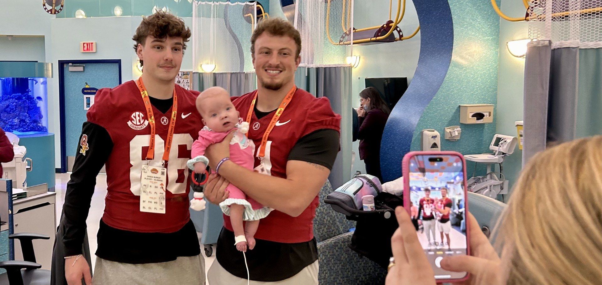 Senior Bowl players visit patients at USA Health Children’s & Women’s Hospital