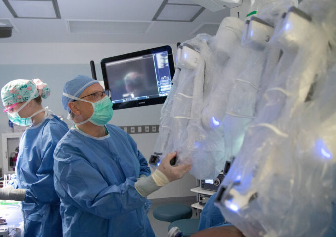 Robotic, laparoscopic esophageal surgery being performed