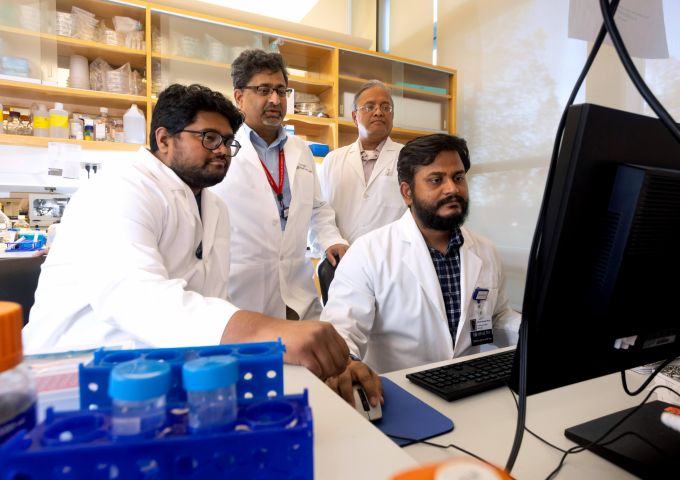 Researchers leading the study, from left, are Kunwar Somesh Vikramdeo, Ph.D., Ajay Singh, Ph.D., Santanu Dasgupta, Ph.D., and Shashi Anand, Ph.D.