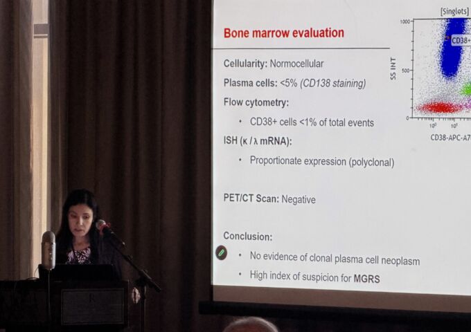 Marianne Yassa, M.D., a first-year pathology resident, presents a case study at the Society of Ultrastructural Pathology 2026 UltraPath XXII Conference.