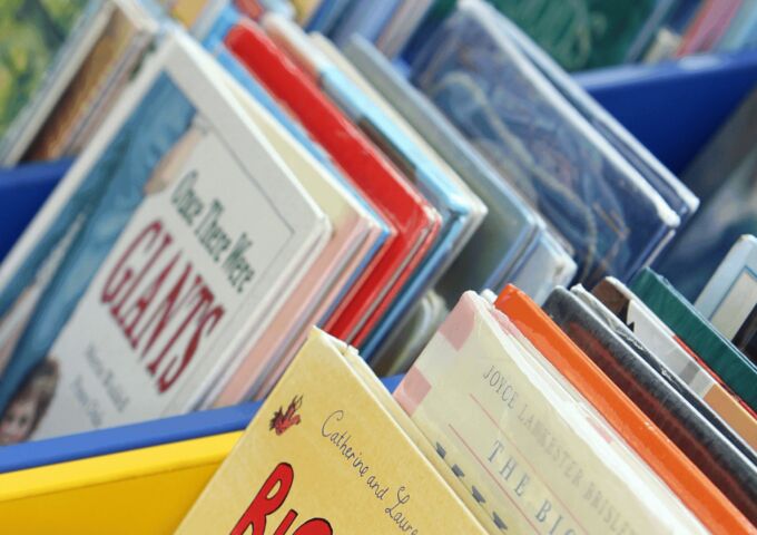 Bins with children's books
