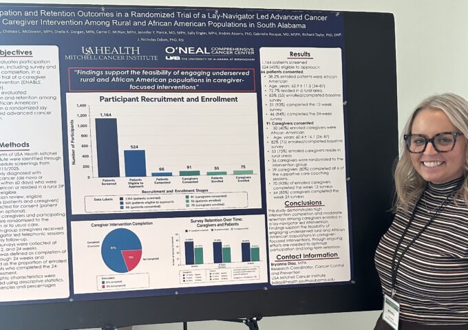 Bryanna Diaz, MPA, research assistant at the Mitchell Cancer Institute, recently presented a research poster at the University of Alabama at Birmingham’s Forging the Future of Palliative Care 2026 Innovation Summit, held Aug. 26-29 in Gulf Shores.