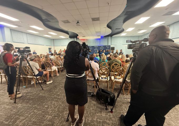 Media report on the Cub Crew Blessing in the Atlantis Room at Children's & Women's Hospital.