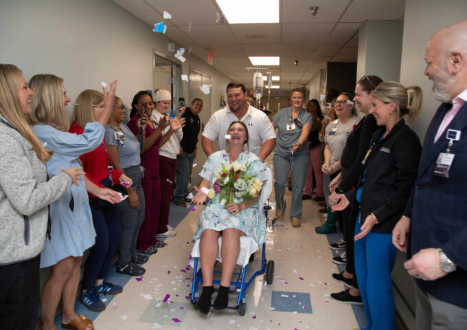 Labor room wedding exit for expectant couple