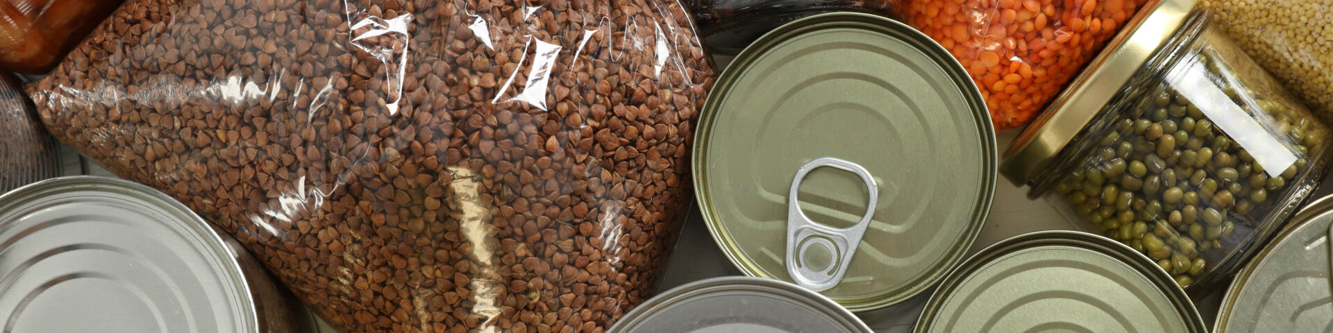 Food donations including canned goods and dried beans
