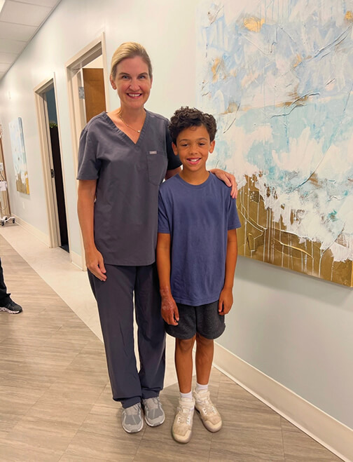 Kimberly Donnellan, M.D., used a laser treatment on Kayson's scars to increase range of motion, reduce pain, and improve cosmetic appearance.